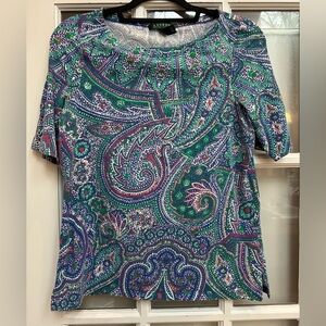 LRL Ralph Lauren Women's Elbow Sleeve Paisley Print Blouse Shirt Tops Size L